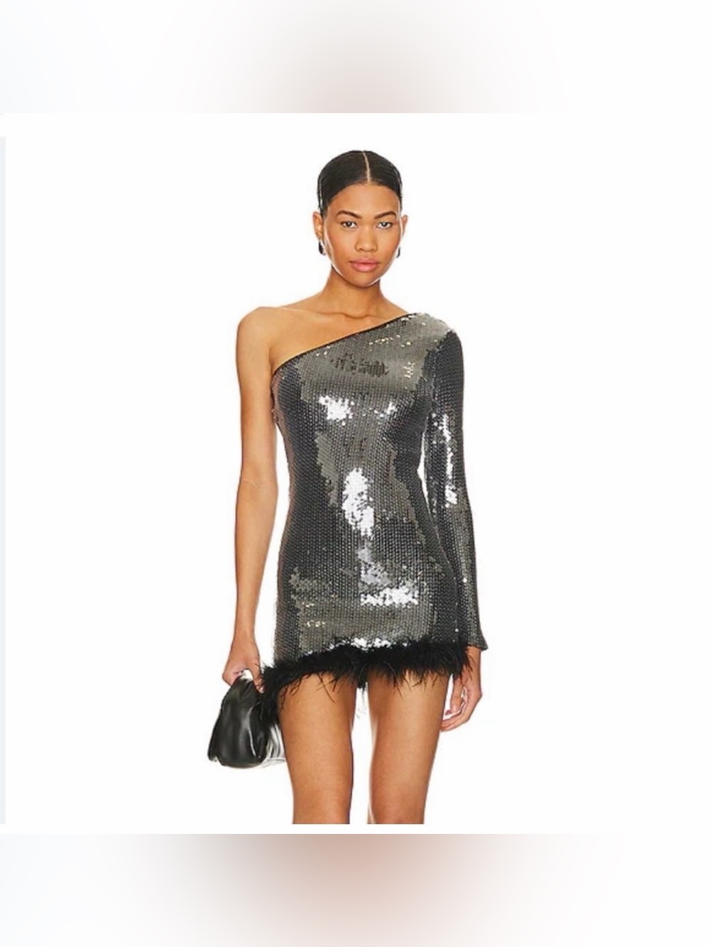 Superdown cecilia one shoulder dress sequin ostrich feather